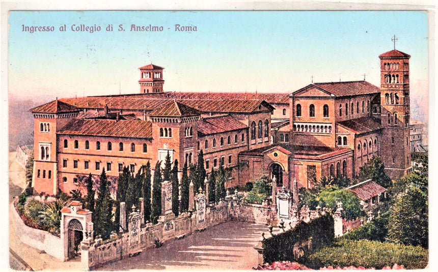 Cartolina antica Roma ingresso al colleggio di San Alselmo