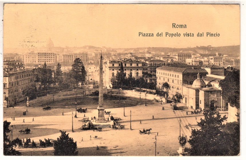 Cartolina antica Roma piazza del Popolo dal Pincio