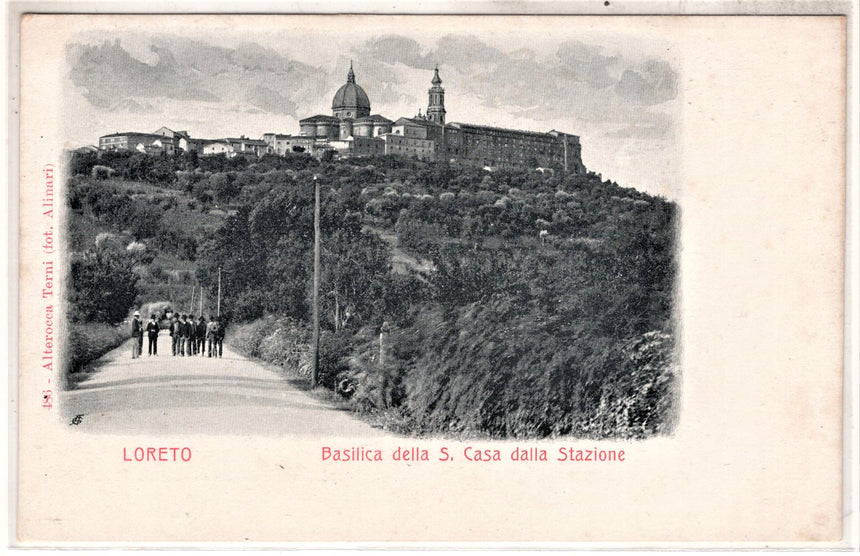 Cartolina antica Loreto Basilica della Santa Casa dalla stazione