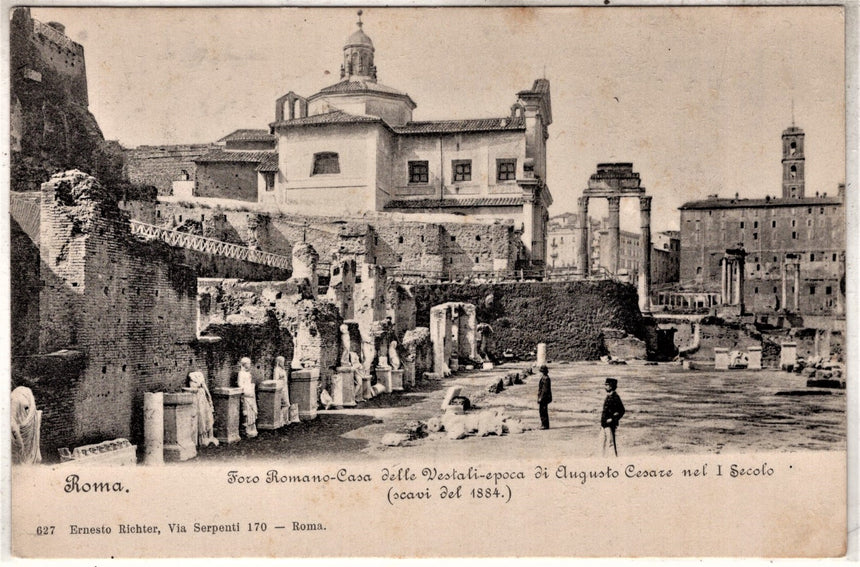 Cartolina antica Roma foro romano casa delle Vestali