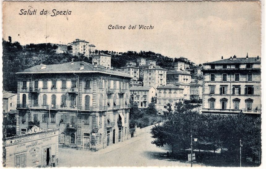 Cartolina antica Saluti da Spezia colline dei Vicchi