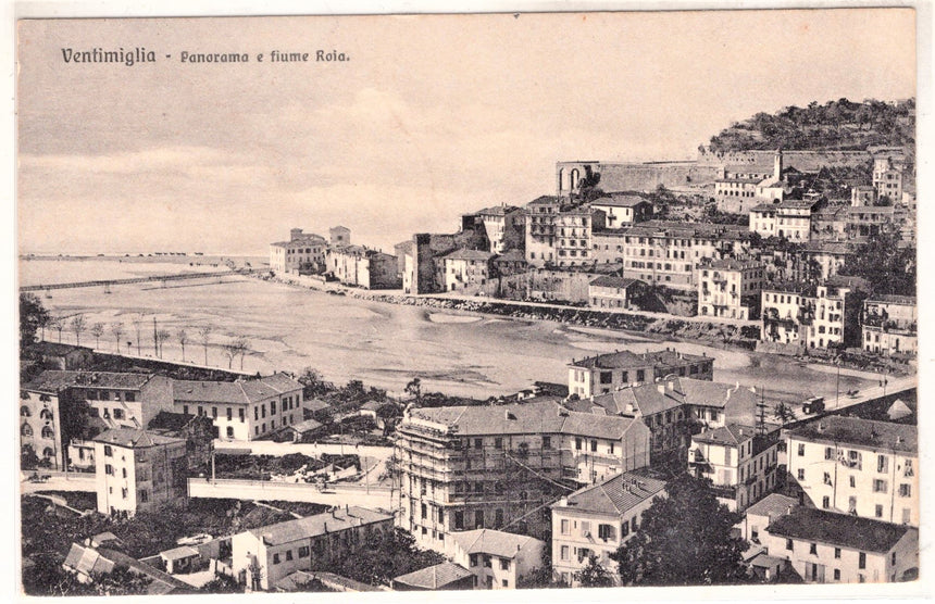 Cartolina antica Ventimiglia panorama e fiume Roia