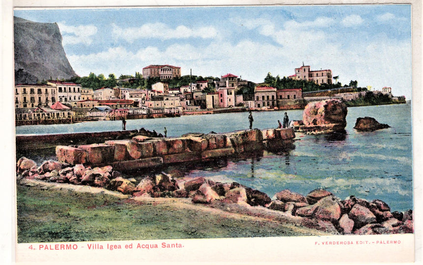 Cartolina antica Palermo villa Igea ed Acqua Santa