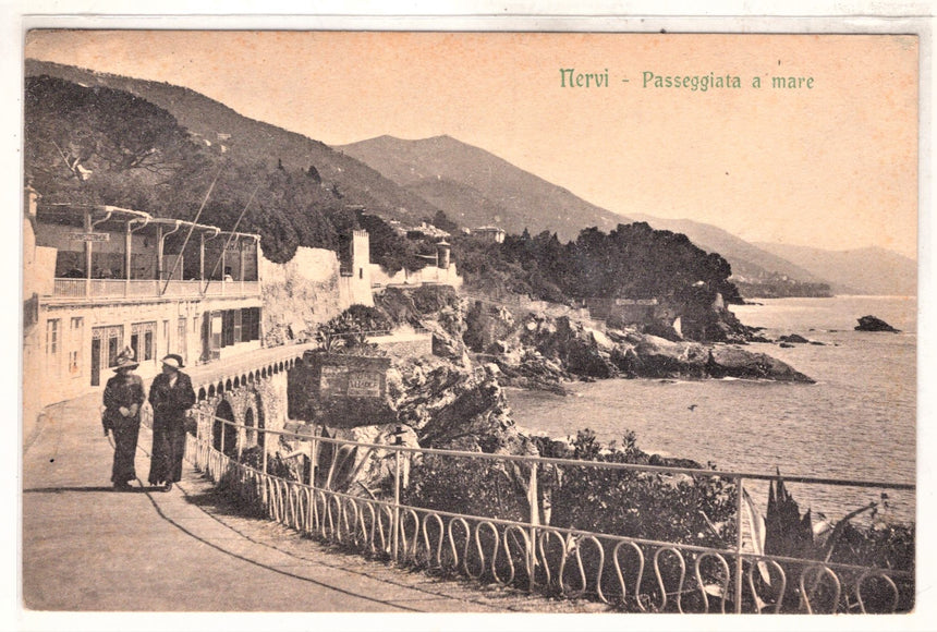 Cartolina antica Nervi passeggiata a mare