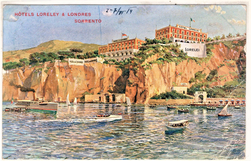 Cartolina antica Sorrento Hotels Loreley e Londres