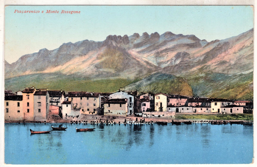 Cartolina antica Pescarenico e monteResegone Lecco