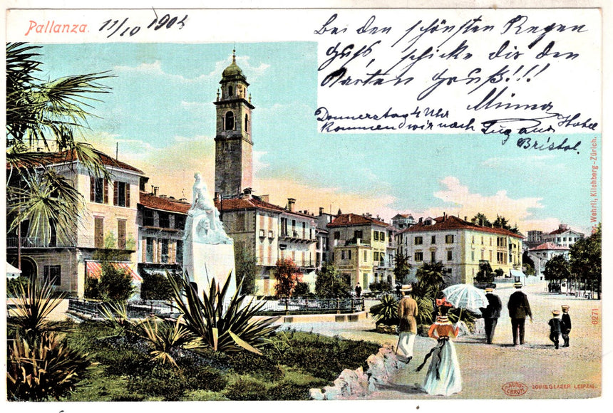 Cartolina antica Pallanza la piazza