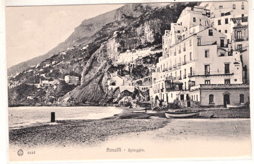 Cartolina antica Amalfi la spiaggia pansion Suisse