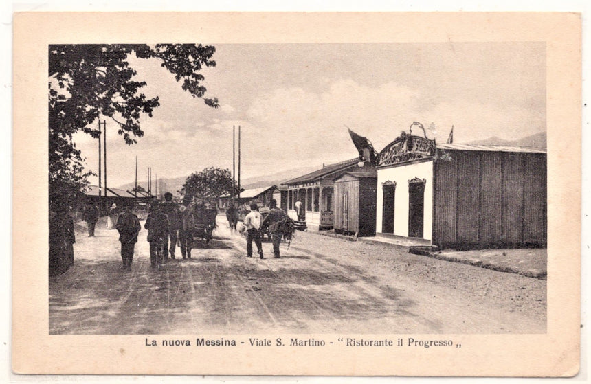 Cartolina antica La nuova Messina viale S.Martino ristorante il Progresso