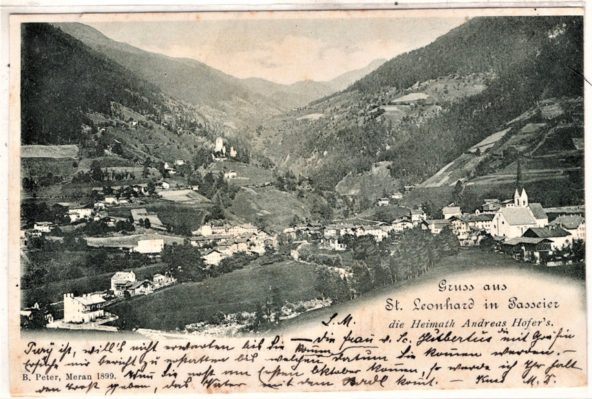 Cartolina antica Gruss aus Leonhard in Passeier patria di Andreas Hofer