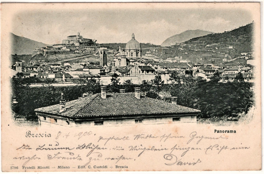 Cartolina antica Berescia panorama  nel 1900
