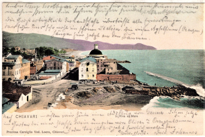 Cartolina antica Chiavari in riva al mare panorama nel 1900