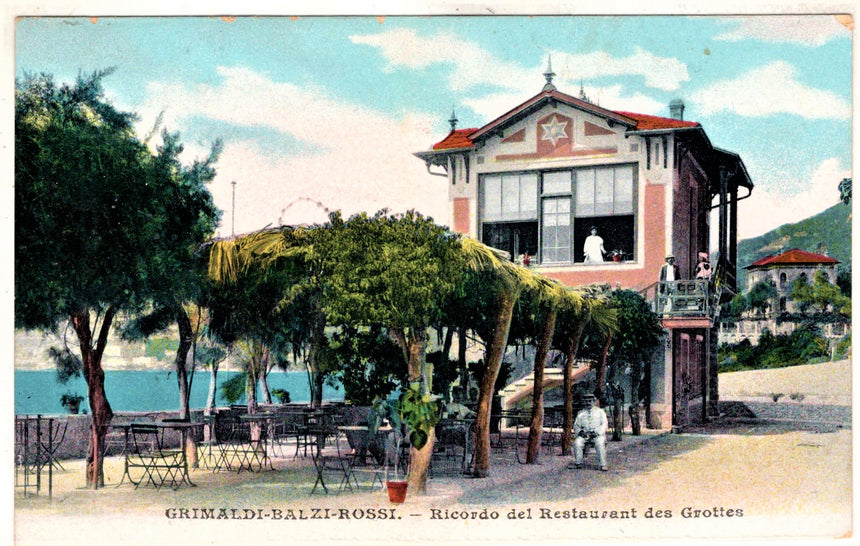 Cartolina antica Grimaldi Balzi Rossi riccordo del ristorante des Grottes