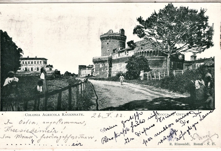 Cartolina antica Roma la rocca di Ostia Colonia agricola Ravennate