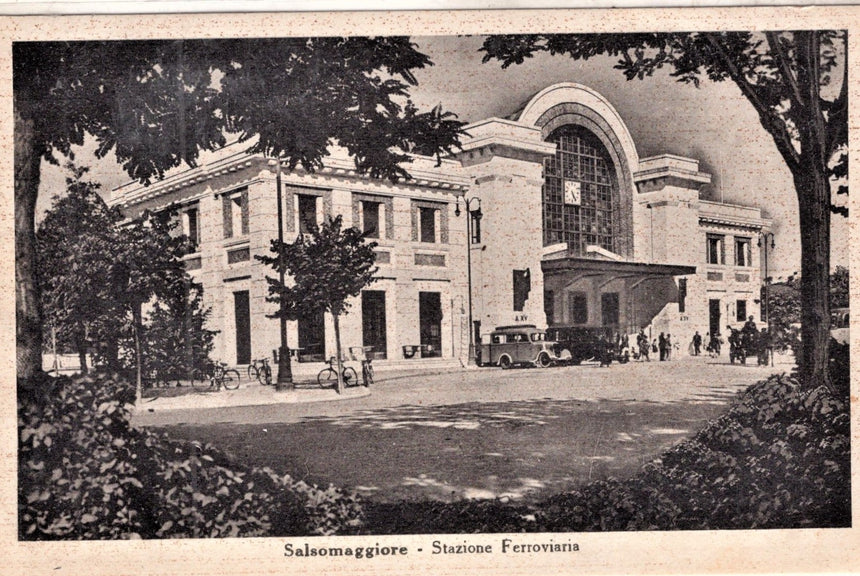 Cartolina antica Salsomaggiore stazione ferroviaria