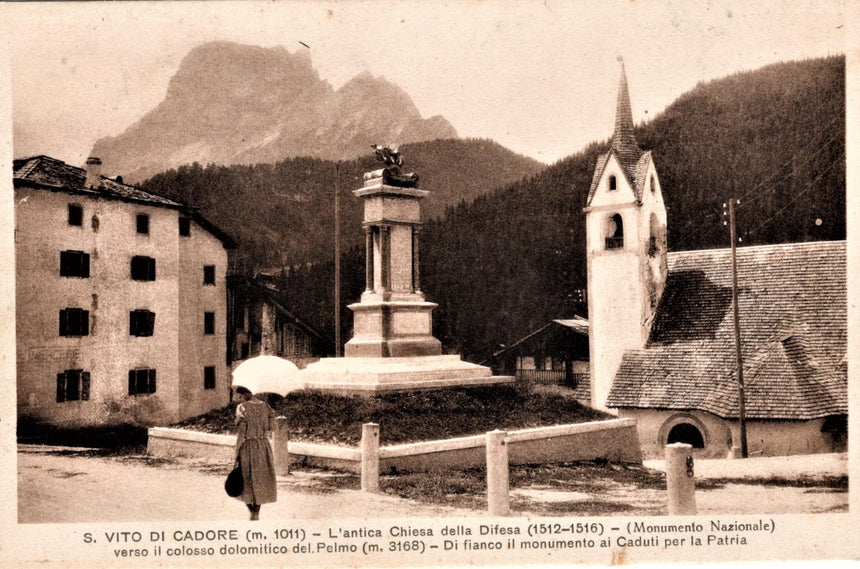 Cartolina antica San Vito Cadore Chiesa della Difesa