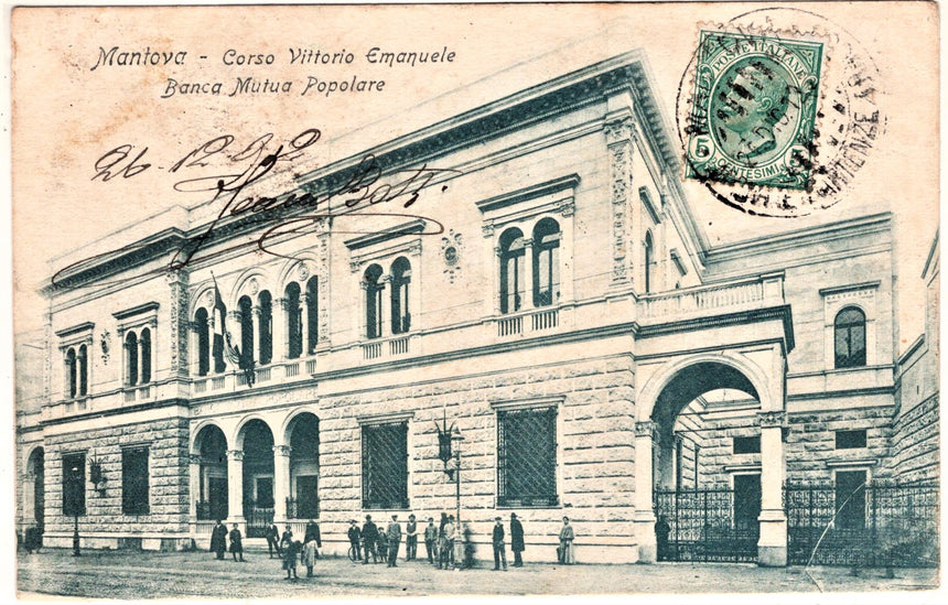 Cartolina antica Mantova corso V.Emanuele Banca Mutua Popolare