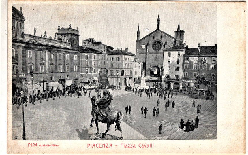Cartolina antica Piacenza piazza Cavalli