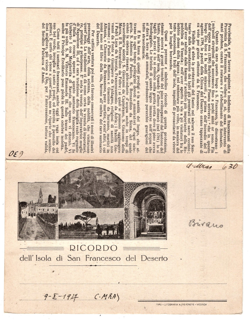 Cartolina antica Cartolina doppia Ricordo dell Isoladi S.Francesco del deserto