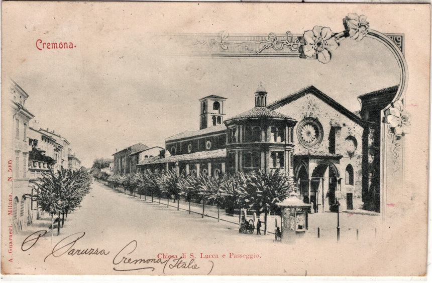 Cartolina antica Cremona chiesa di San Lucca e paesaggio