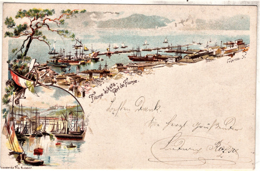 Cartolina antica Fiume Kikoto Port de Fiume