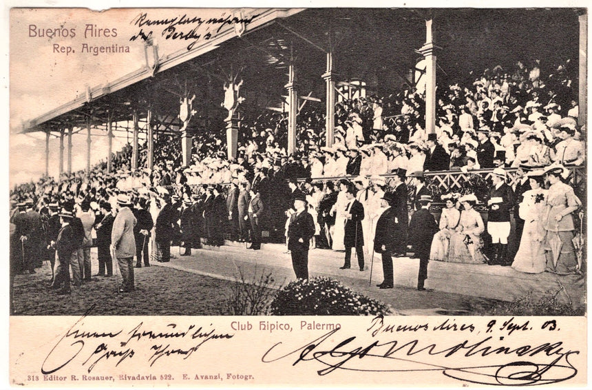 Cartolina antica Buenos Aires Argentina Club ippico Palermo 1903
