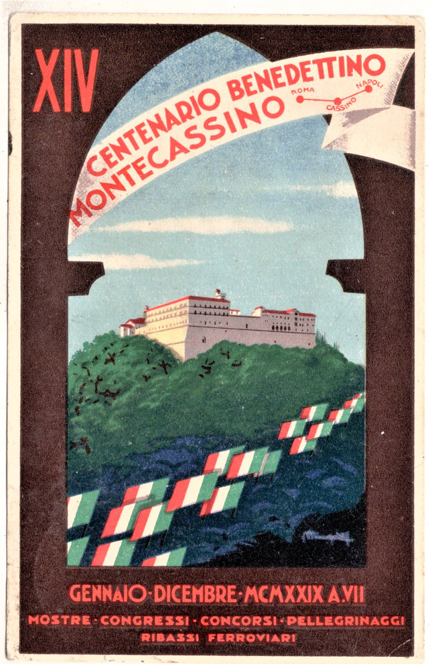 Cartolina antica Centenario Benedettino Montecassino Frosinone