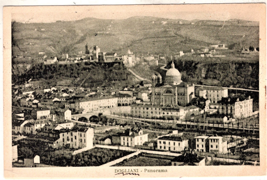 Cartolina antica Dogliani panorama  Cuneo