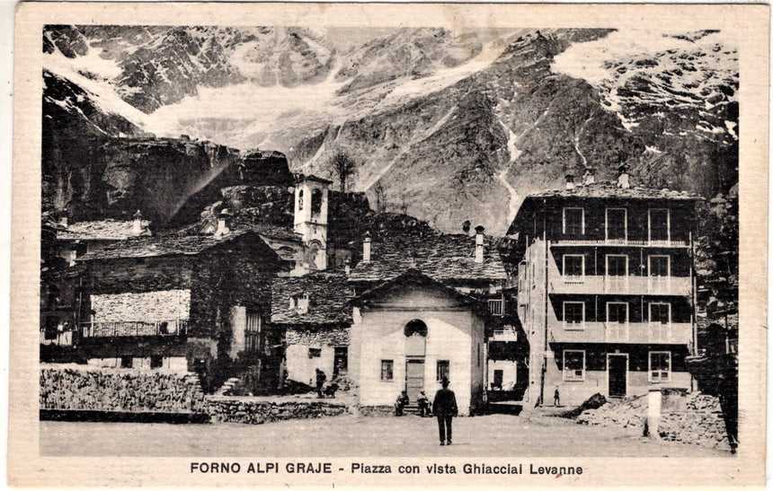 Cartolina antica Forno Alpi Graje la piazza