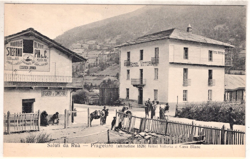 Cartolina antica Saluti da Rua Pragelato Hotel Vittoria