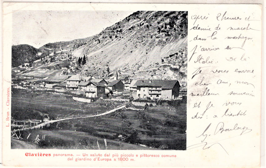 Cartolina antica Clavieres Panorama