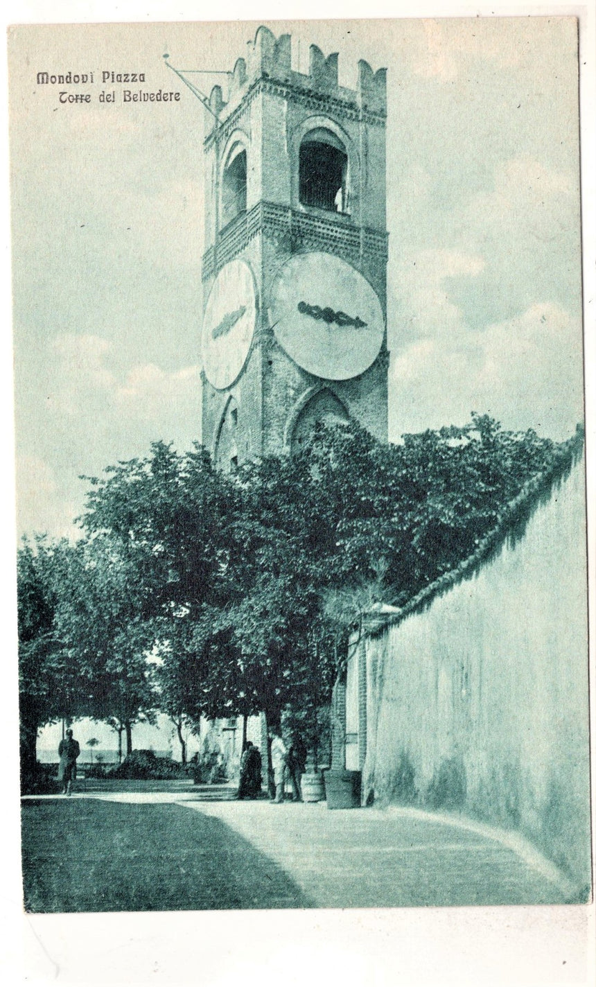 Cartolina antica Mondovi piazza e torre Belvedere
