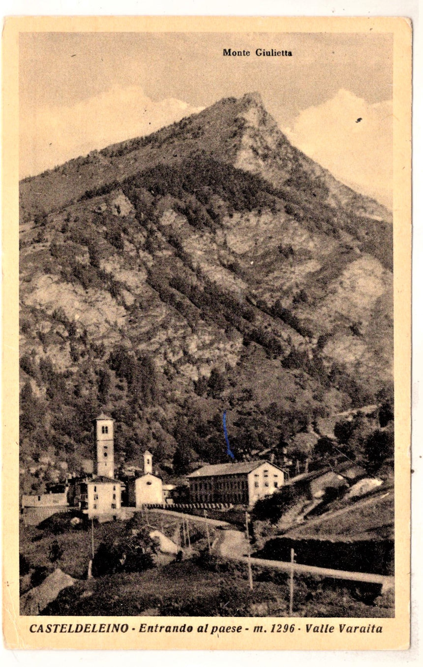 Cartolina antica Casteldeleino entrata al paese valle Varaita