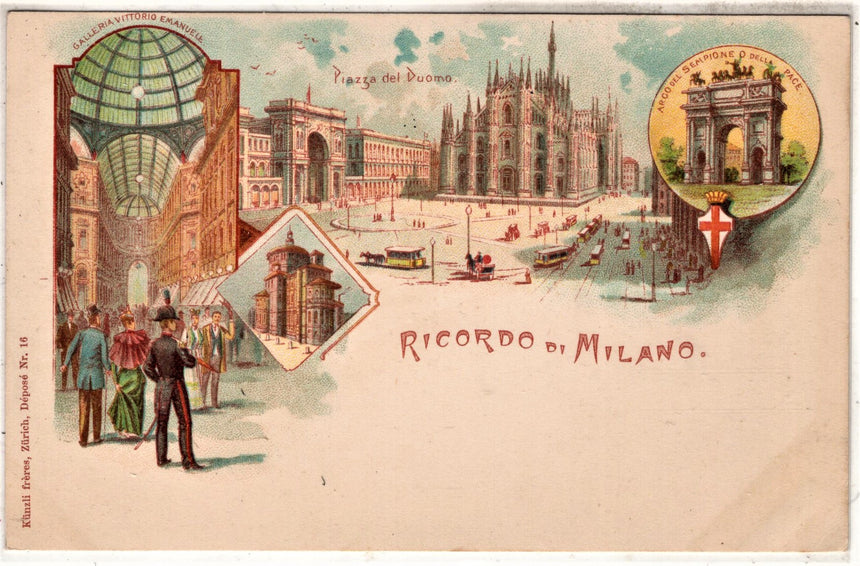 Cartolina antica Ricordo di Milano Duomo e Galleria