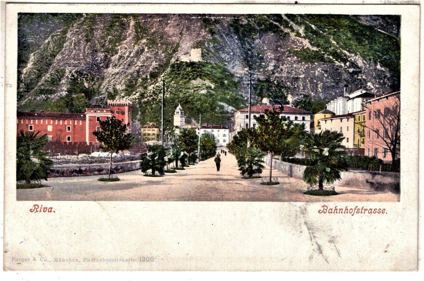 Cartolina antica Trento Riva Garda viale stazione