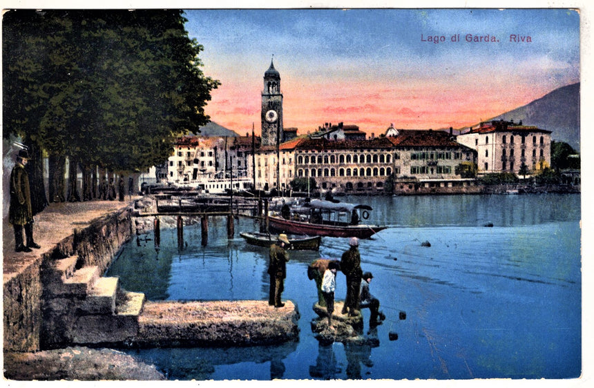 Cartolina antica Trento Riva Garda panorama dal lago