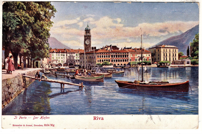 Cartolina antica Trento Riva Garda il porto