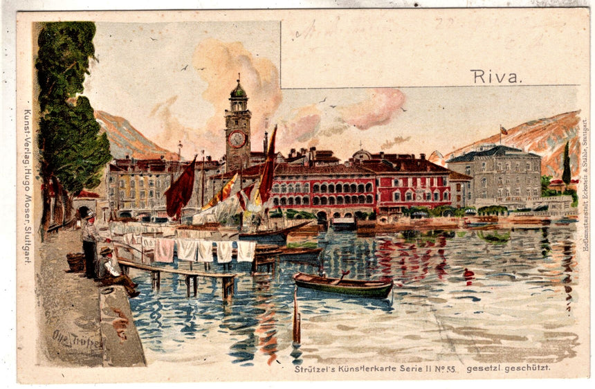 Cartolina antica Trento Riva Garda il porto