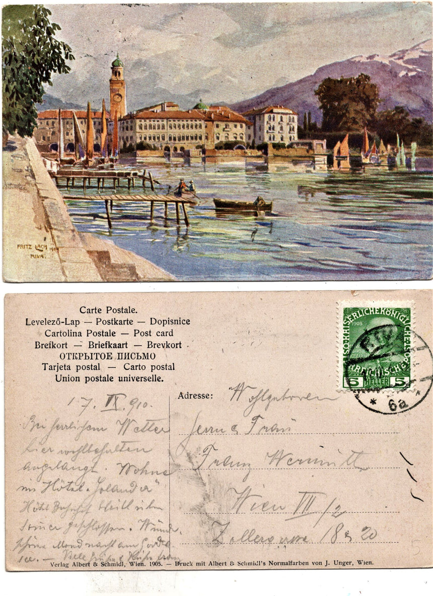 Cartolina antica Trento Riva Garda il porto