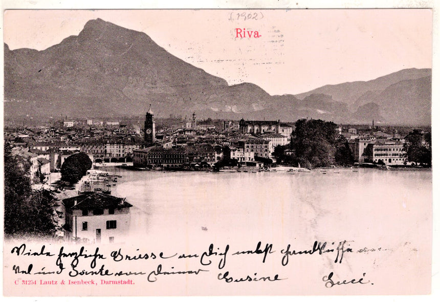 Cartolina antica Trento Riva Garda panorama dal lago