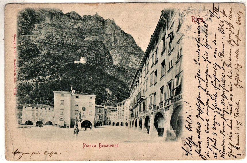 Cartolina antica Trento Riva Garda piazza Benacense