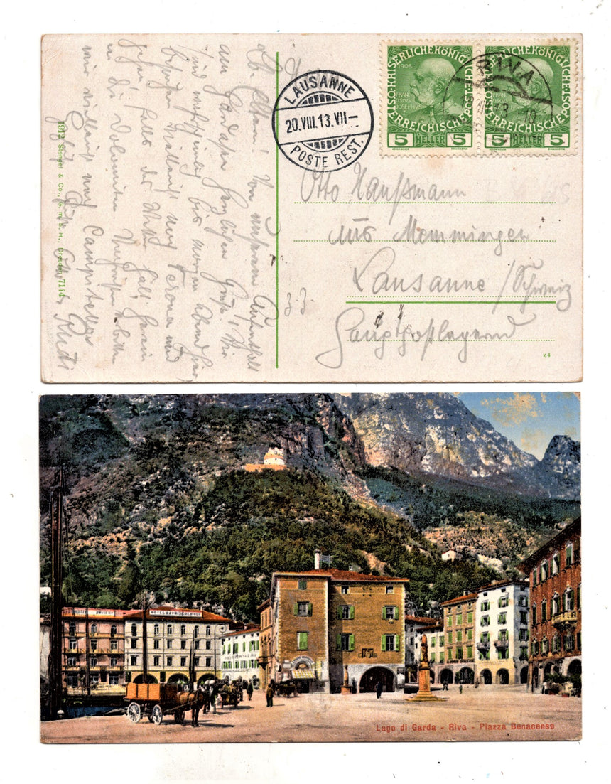 Cartolina antica Trento Riva Garda piazza Benacense