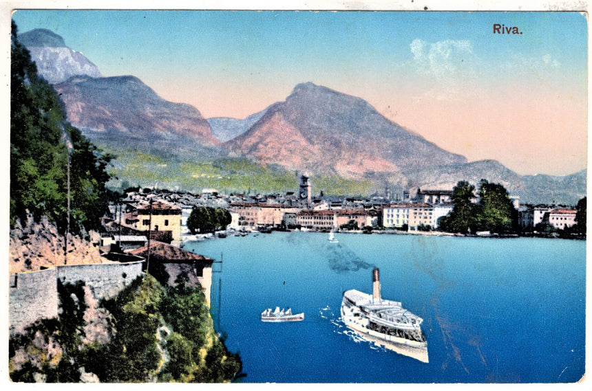 Cartolina antica Trento Riva Garda panorama posta militare