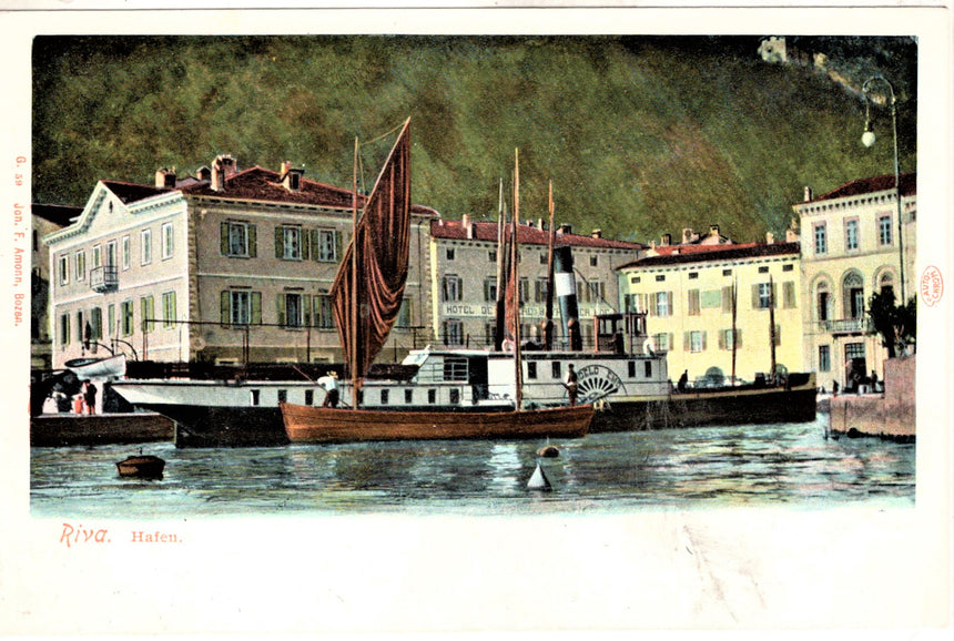 Cartolina antica Trento Riva Garda Traghetto nel porto