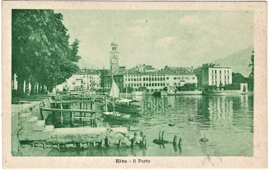 Cartolina antica Trento Riva Garda panorama del porto