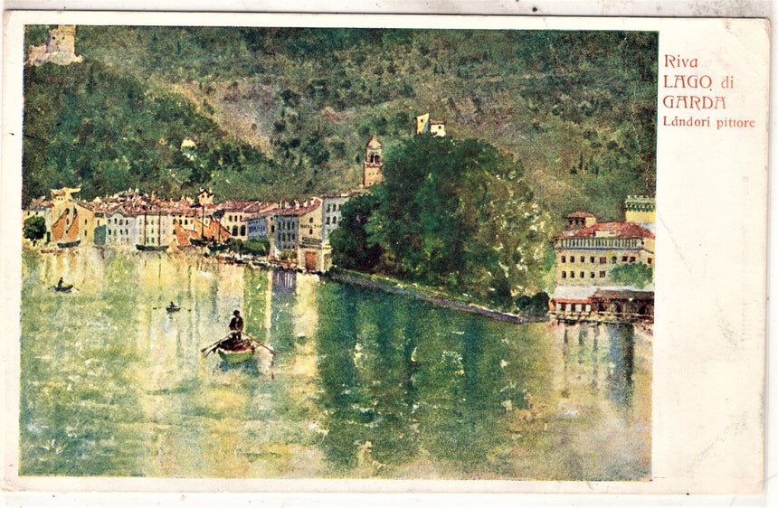 Cartolina antica Trento Riva Garda disegno Landori