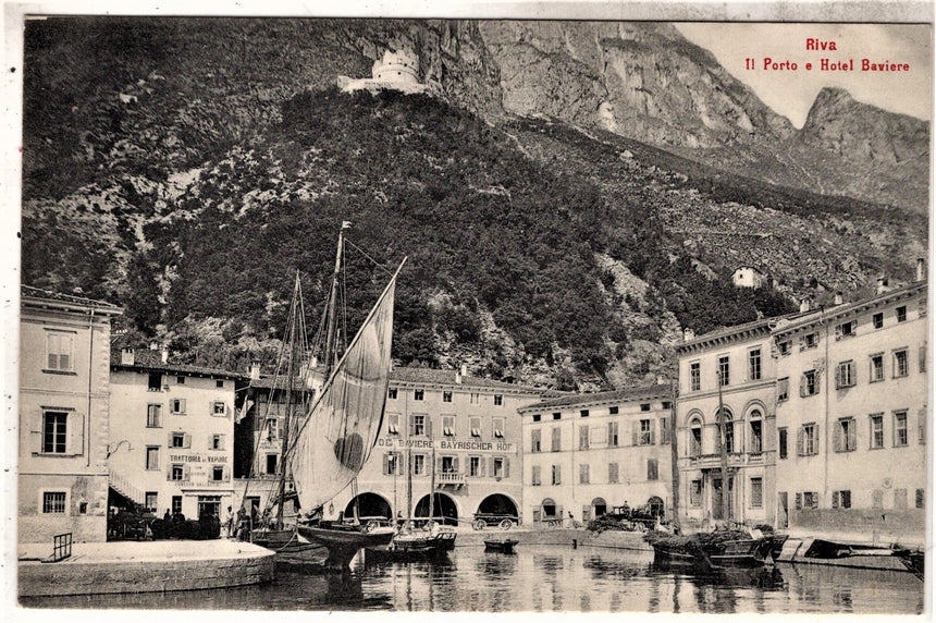 Cartolina antica Trento Riva Garda il porto e grand Hotel Baviere