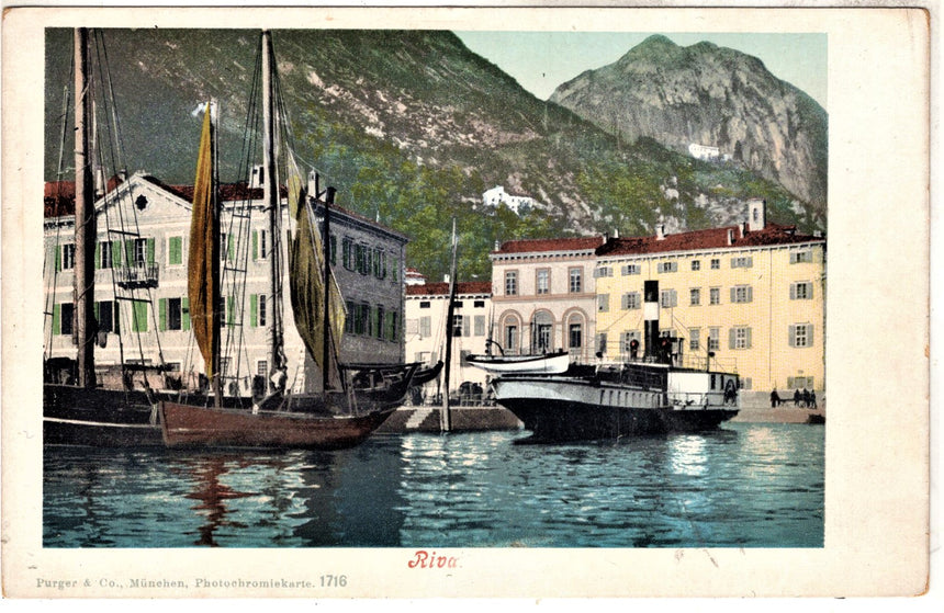 Cartolina antica Trento Riva Garda il porto