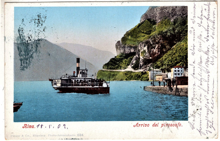 Cartolina antica Trento Riva Garda il porto