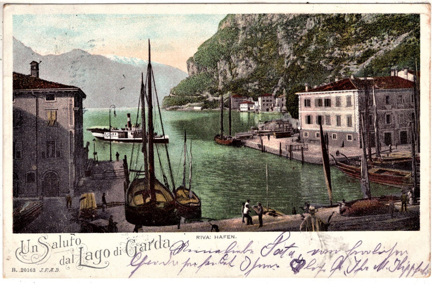 Cartolina antica Trento Riva Garda Un Saluto dal lago di Garda